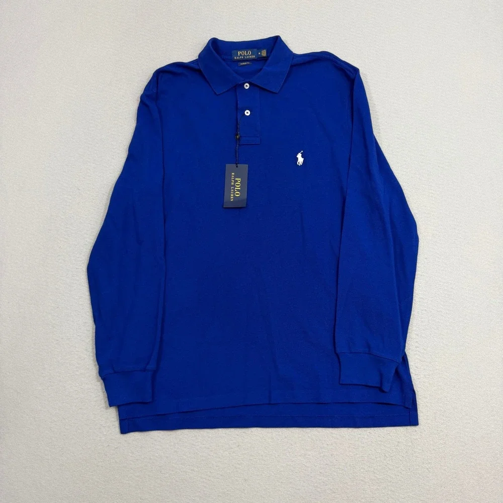 Polo Ralph Lauren Polo Shirt Medium Blue Mesh Long Sleeve Classic Fit Pony NEW